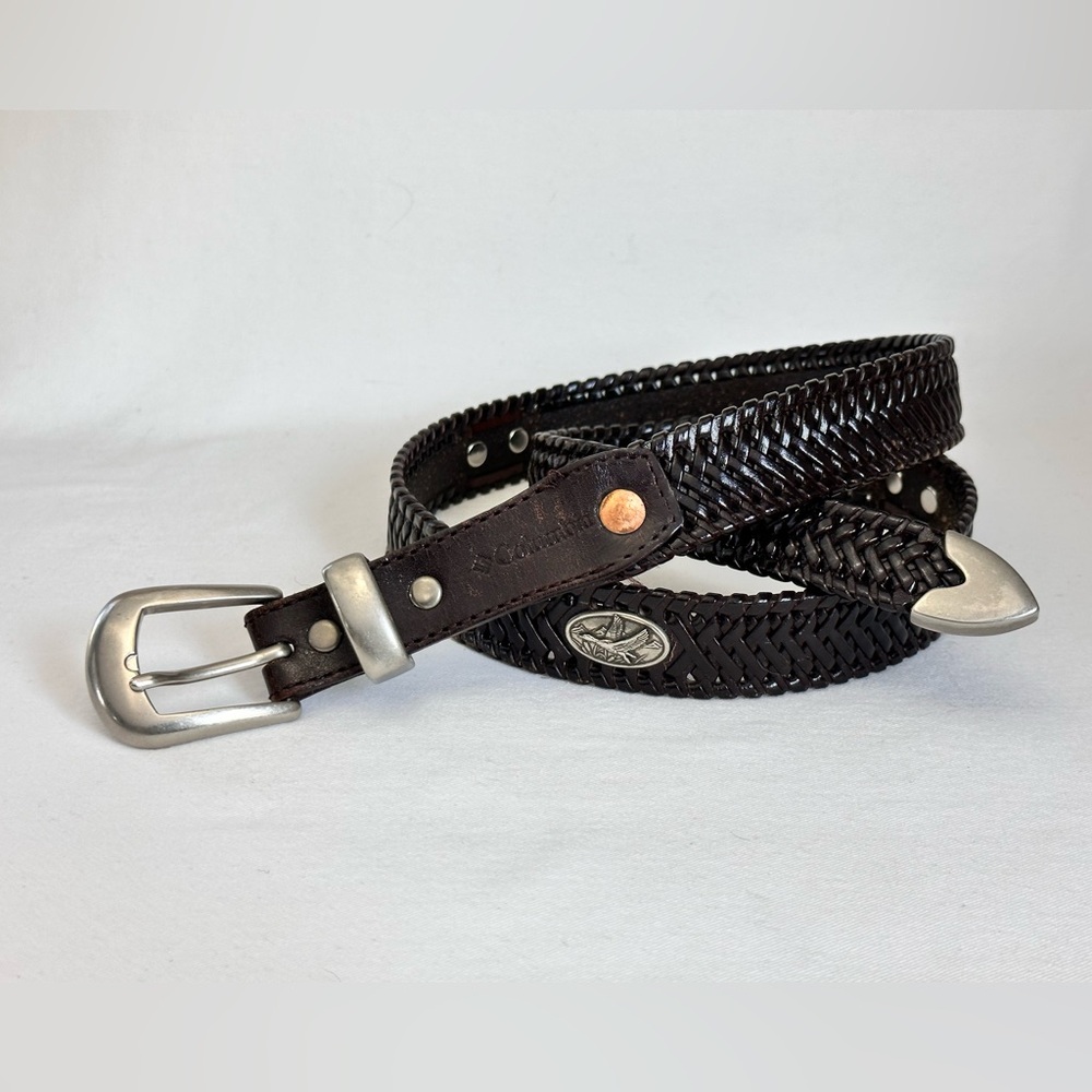Columbia Sportswear Bonded Leather Belt Mens 40 Fish Duck Moose Buttons CSK007